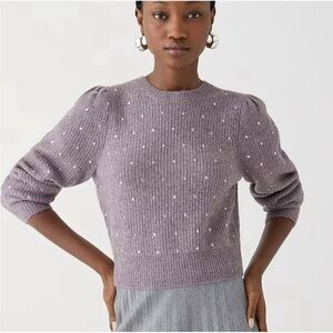 J. Crew Puff Sleeve Rhinestone Sweater in Supersoft Yarn Medium